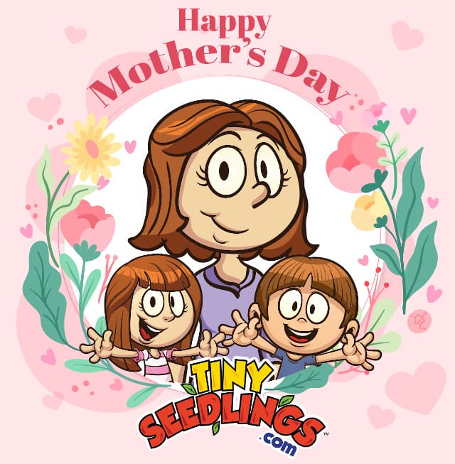 cartoon mother with 2 kids