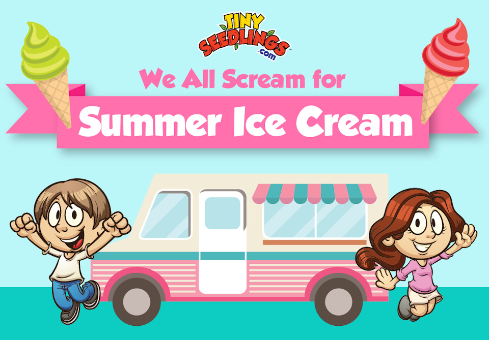 cartoon children by an icream wagon with info about free ice cream see side text
